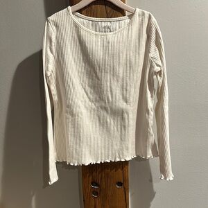 Kids Girls Cream Ribbed Long Sleeve Top